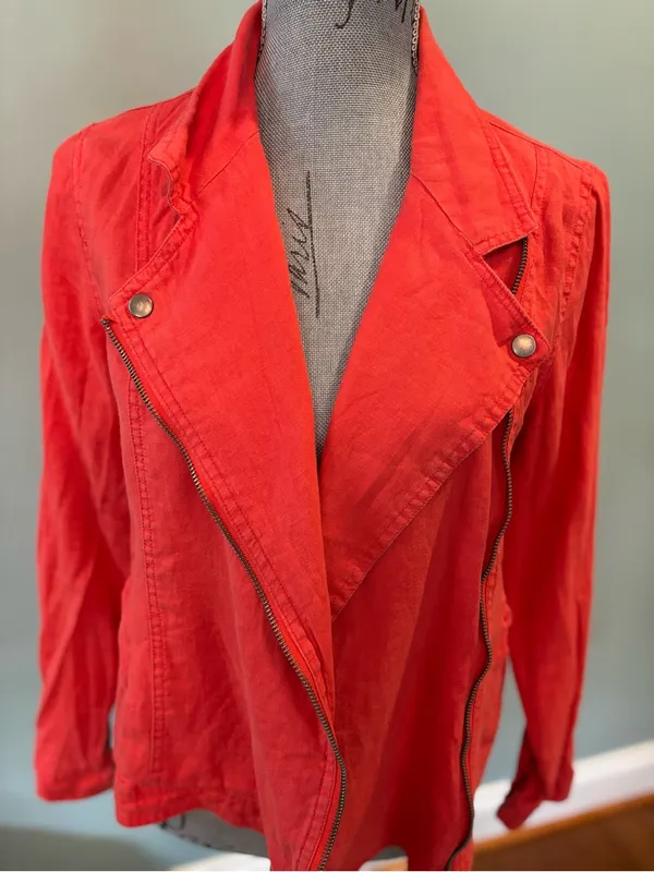 Cynthia Rowley Bright Orange Asymmetrical Zip Leather Jacket - Image 2