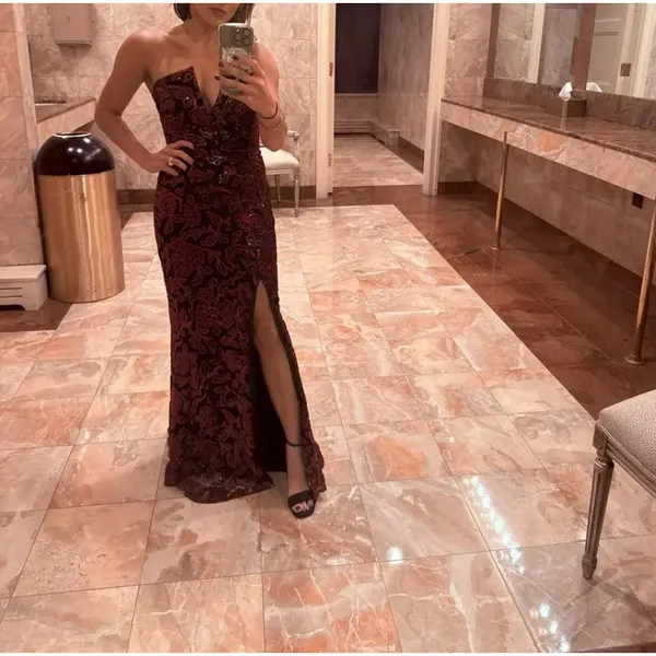 Dress the Population Black Sequin Gown XS Bustier Strapless Velvet Designer $400 - Image 6
