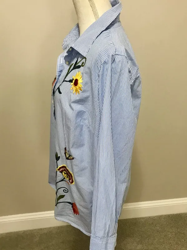 Talbots Embroidered Stripe Button-Down Shirt - Light Blue - Image 6