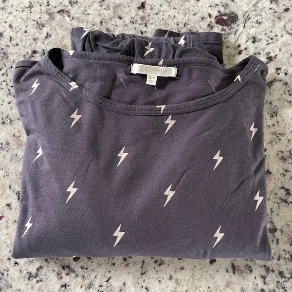Z Supply Pajama Lounge Set Womens XS Grey Lightning Bolt Cotton Modal 2pc Jogger - Image 5
