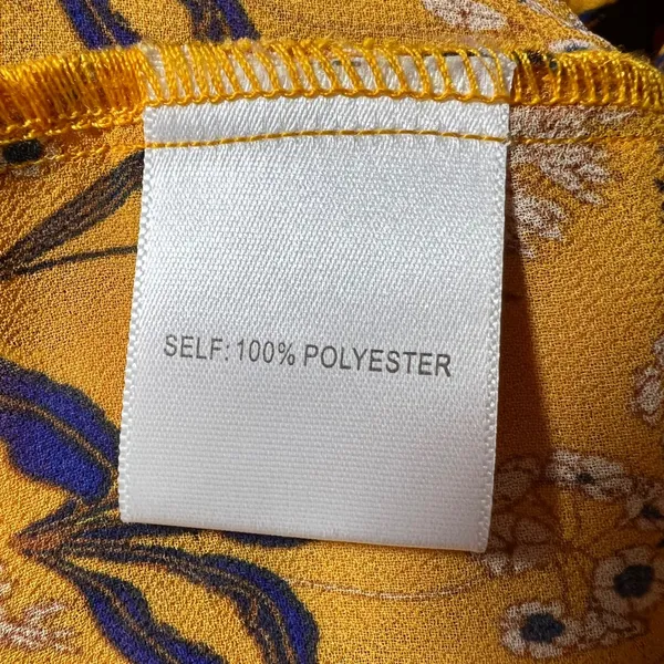 Rose + Olive‎ Mustard Yellow Floral Smocked Peplum Sheer Blouse Long Sleeve M - Image 5