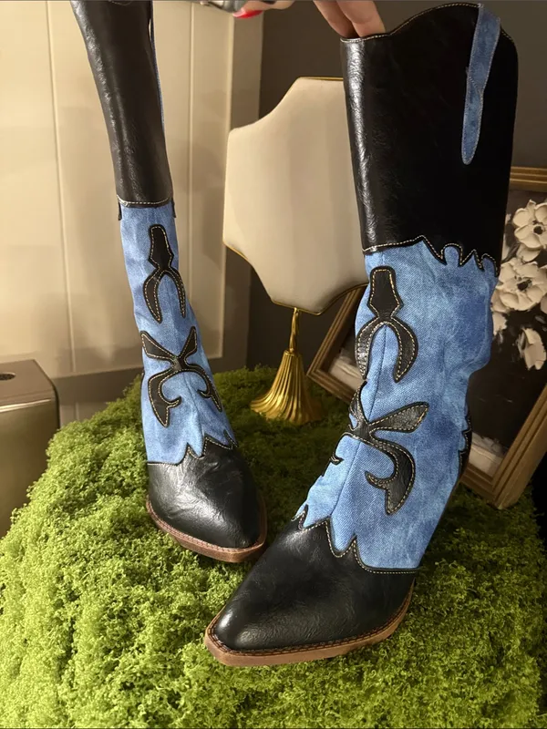 Women's Two-Tone Blue and Black Western Boot - Image 2