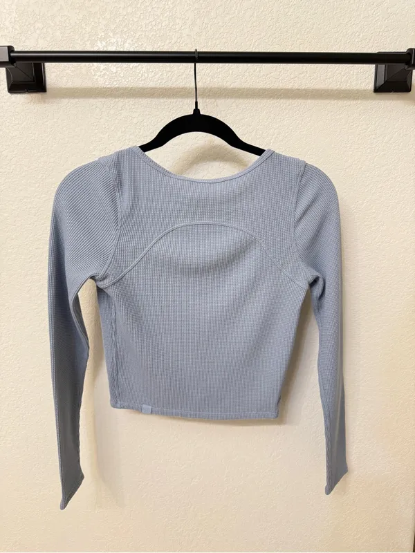 Lululemon Waffle Cotton-Blend Henley Long-Sleeve Shirt Concrete Blue CRTB Size 2 - Image 4