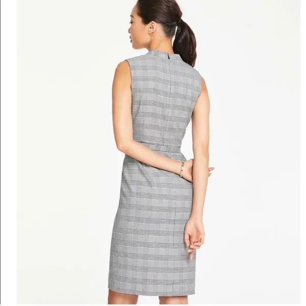 Ann Taylor Belted Sleeveless Dress in Glen Plaid 2 Petite - Image 3