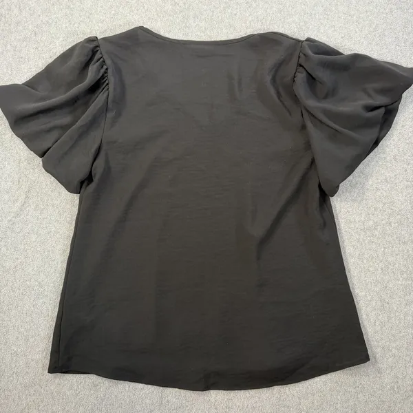 VICI Black Puff Sleeve V-Neck Blouse Women's Small Short Sleeve Made in USA - Image 8