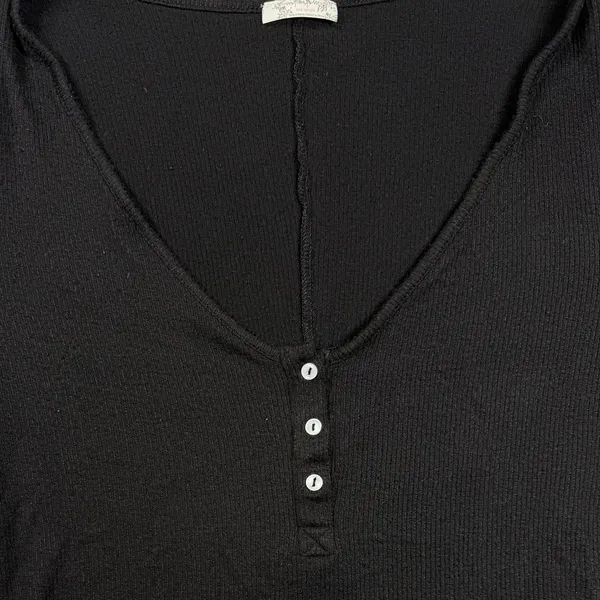Free People Intimately Black Ribbed Long Sleeve Henley Top Size XS - Image 2