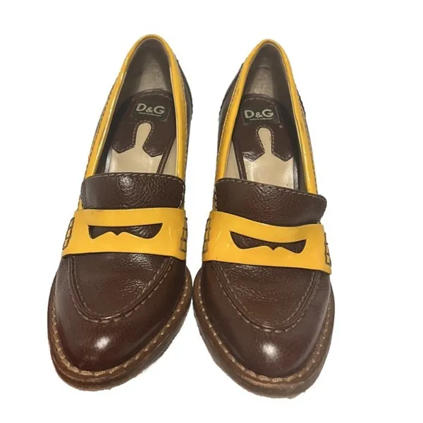 Dolce & Gabbana vintage two-tone penny loafer block heels 1970s retro aesthetic. - Image 2