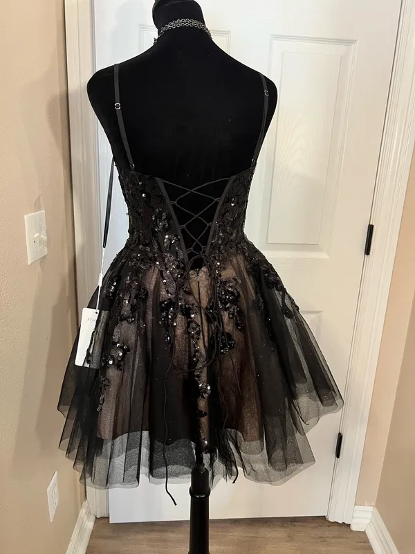 Stacees black a line homecoming fairy core dress with lace and corset - Image 4