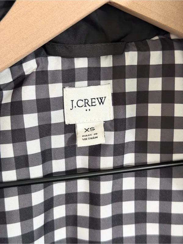 J. Crew Puffer Vest with Snap Pockets, black with gingham lining, size XS - Image 3