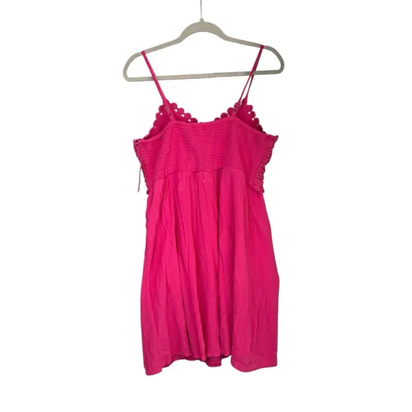 Juniors SO Dress Size L Fuchsia Mini Babydoll Crochet Mixed Media Cami WT - Image 4