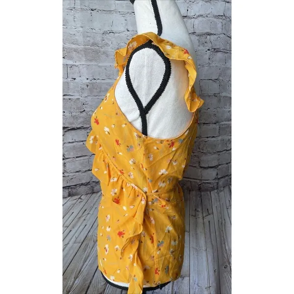 Madewell 100% Silk Floral Wrap Tank Top Ruffle Yellow V Neck Size‎ 6 - Image 2