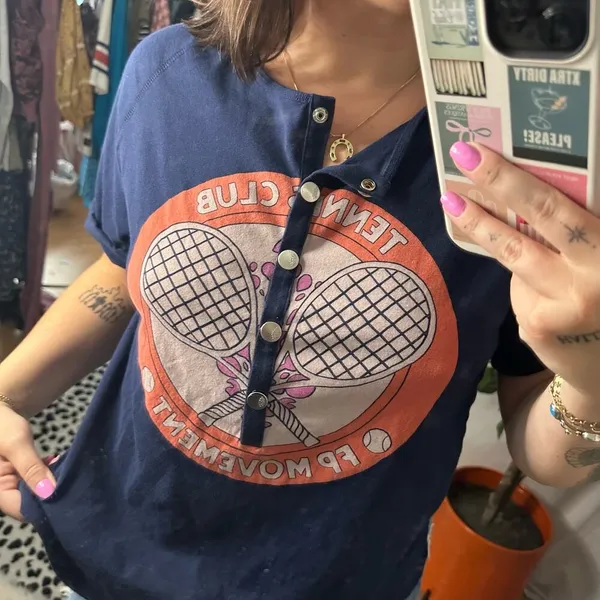 Free People Movement Tennis Club Henley Graphic Tee Navy - Image 2