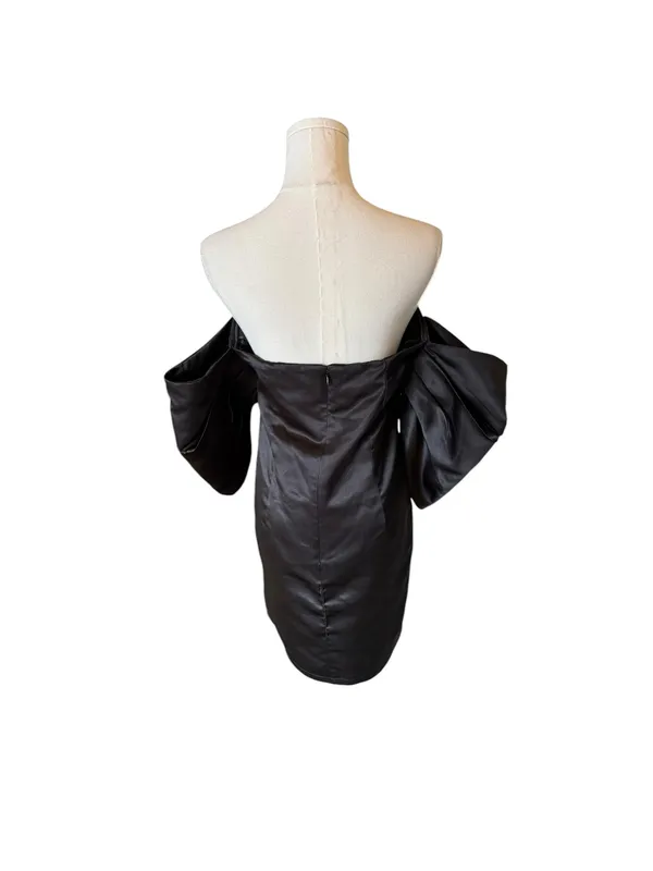 Petal & Pup - Strapless Satin Mini Dress Puff Sleeve Black Sz US 10 / AU 14 - Image 5