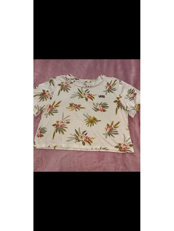 Vans Tropical Palm Leaf Flower Cropped T-Shirt - Image 2