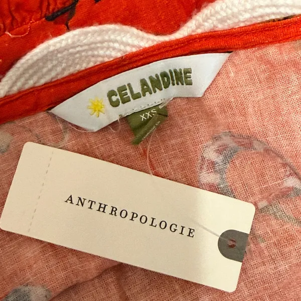 Anthropologie Celandine Linen-Blend Scalloped Mini Dress XXS Red Nautical - NWT - Image 8