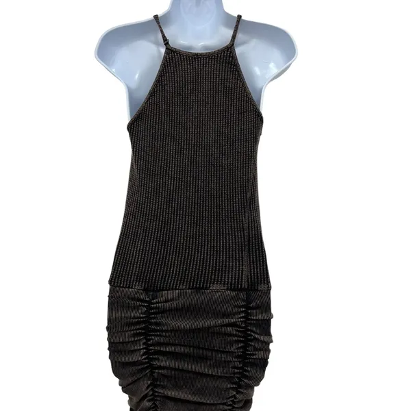 Free People FP One XS Katya Thermal Bodycon Mini Dress Brown Textured Ruched‎ - Image 13