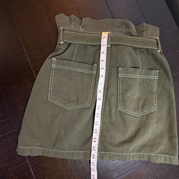 Free People Olive Green Paperbag‎ Waist Utility Mini Skirt Size 10 - Image 7