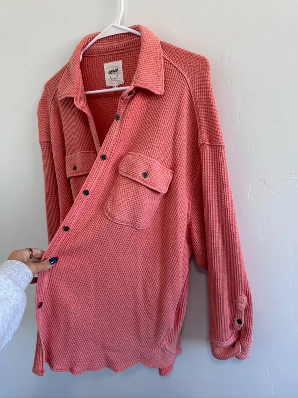 Aerie LumberJane Waffle Shirt Oversized in Coral - Image 3
