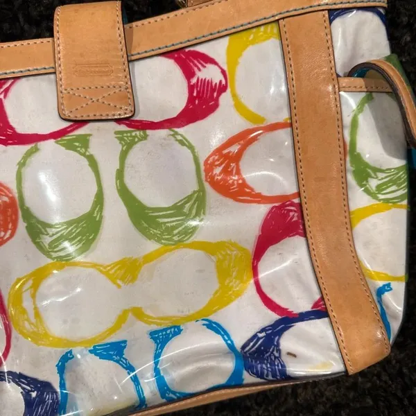 Coach Multicolor PVC Scribble Vachetta Leather Trim Tote Handbag Bag For Women - Image 7