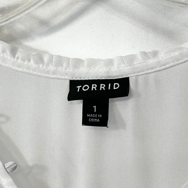 Torrid Plus Size 1X Top Chiffon Ruffle White Eyelet‎ Embroidered Bishop 1289 - Image 12