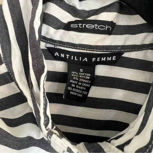 Antilia‎ Femme Striped Ruffle Front Shirtdress Black White Small - Image 4