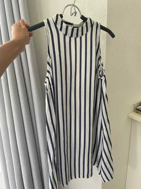 En Crême Classy A-Line Dress - Navy Blue Striped Dress - Image 2
