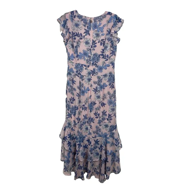 Tommy Hilfiger Pink Blue Floral Sheer Overlay Midi Dress Flutter Sleeve V-neck 6 - Image 7