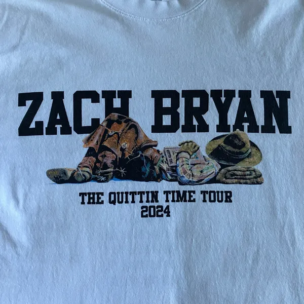 Zach Bryan The Quittin Time Tour 2024 Cowboy White Tshirt size Medium - Image 2