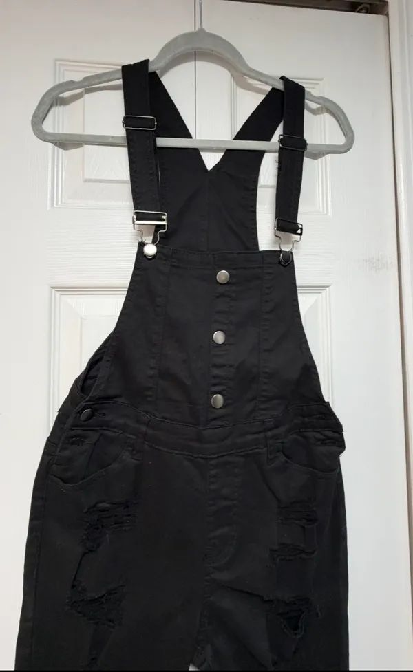 American Bazi Distressed Black Denim Overalls Shorts - Size M - Image 12