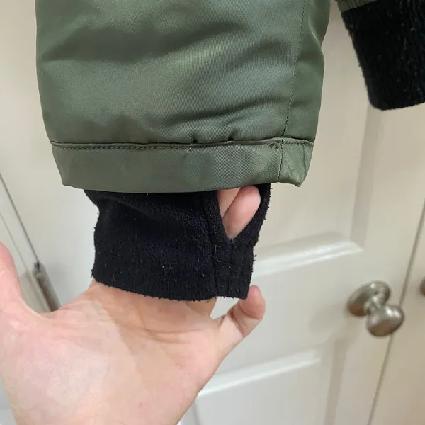 S13 Bomber Jacket Women M Olive Green Duck Feather Down Faux Fur Hooded Gorpcore - Image 7