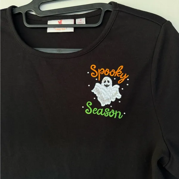 Quacker Factory Black Short Sleeve Tee Size M Halloween‎ Ghost - Image 2