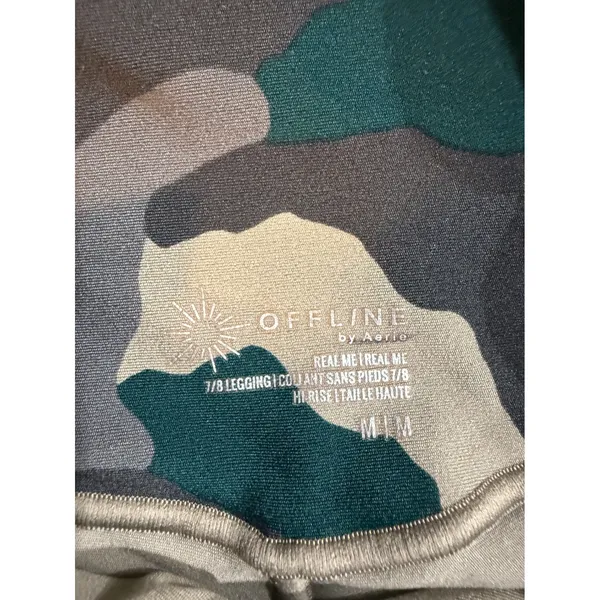 OFFLINE by Aerie Real Me 7/8 Leggings High Rise Camo Green‎ Tan Grey Womens M - Image 5