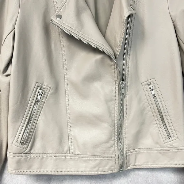 Forever 21 Womens Moto Jacket Size S Faux Leather Biker Cropped Minimal Neutral - Image 4