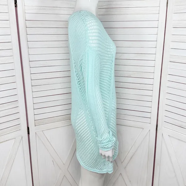 Paradise Shores Open Knit Mesh‎ Beach Sweater Swim Cover Aqua Green Medium - Image 3