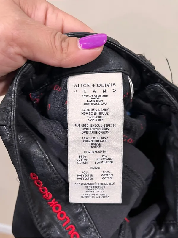 Alice + Olivia jeans blue denim wash two tone black leather a high-rise SZ 26 - Image 8
