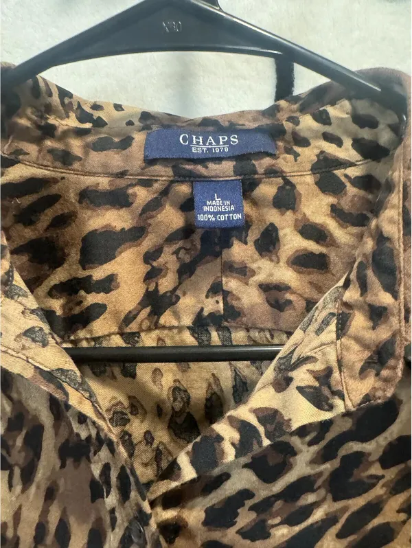 Chaps Button Up Long Sleeve Blouse, Leopard Print Size L - Image 3