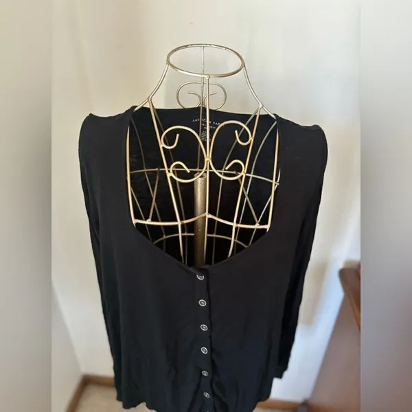 American Eagle Soft & Sexy Slub Button Front Top Small Black - Image 10