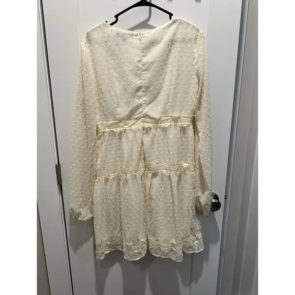 Lulus M Wistful Moment Ivory Swiss Dot Long Sleeve Dress Boho Bridal Shower Chic - Image 5