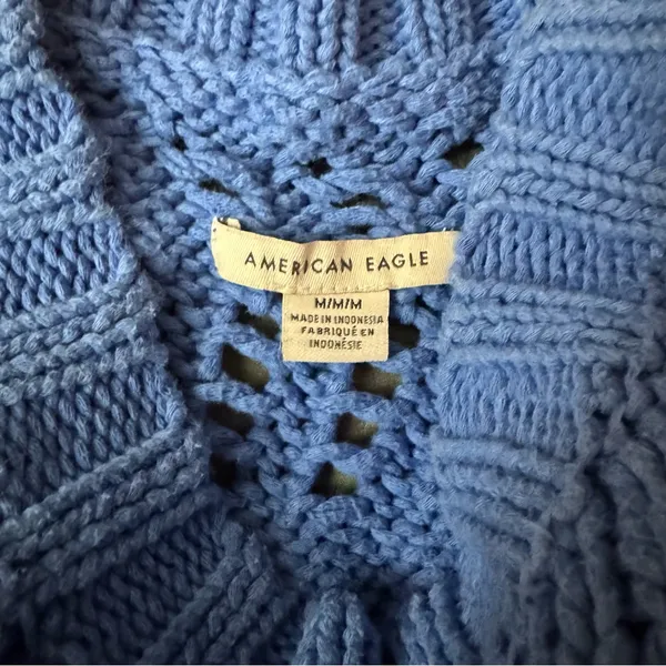 American eagle AE blue crochet Crewneck sweater pullover size medium - Image 6