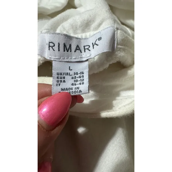 Primark Womens White Oversized‎ Fleece Hoodie Sweatshirt Side Slits Size L - Image 4