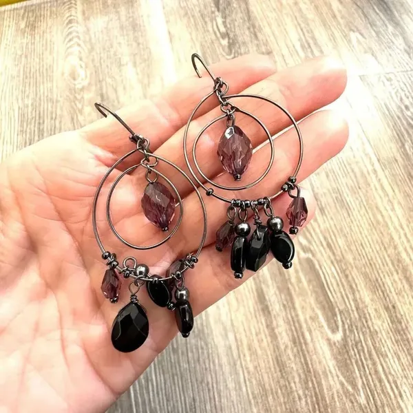 Chico’s Additions black and purple circle beaded earrings - Image 8