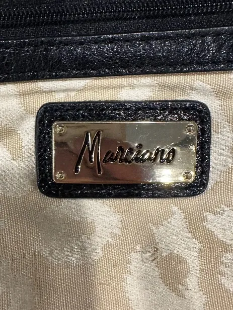 Marciano Black Leather Tote with Studded Stripe and Logo - Image 6