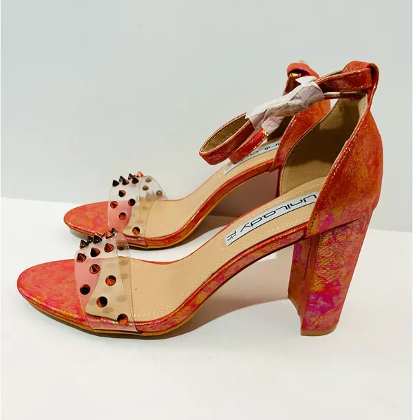Unilady Women’s Vibrant Orange High Block Heel - Image 2