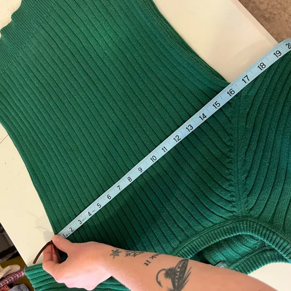 Ralph Lauren Green Ribbed 100% Cotton Zipper Detail Elbow Patch Top Size Medium - Image 6