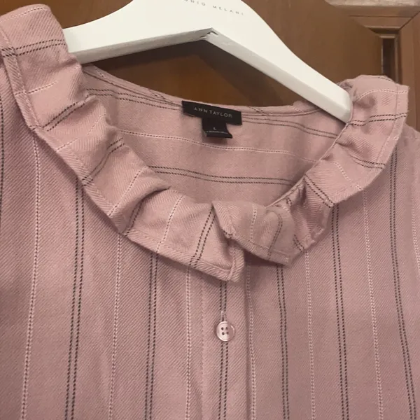 Ann Taylor pinstripe ruffle neck blouse - Image 5
