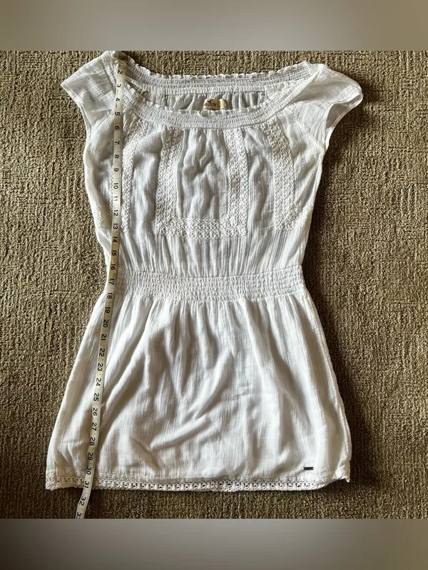 Y2K Hollister Women’s White Cotton Gauze Crochet-Trim Peasant Top dress - Image 8