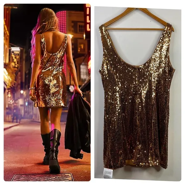ASOS Bronze Copper Metallic Sequin Scoop Shimmer Sparkly Mini Dress women 14 new - Image 6