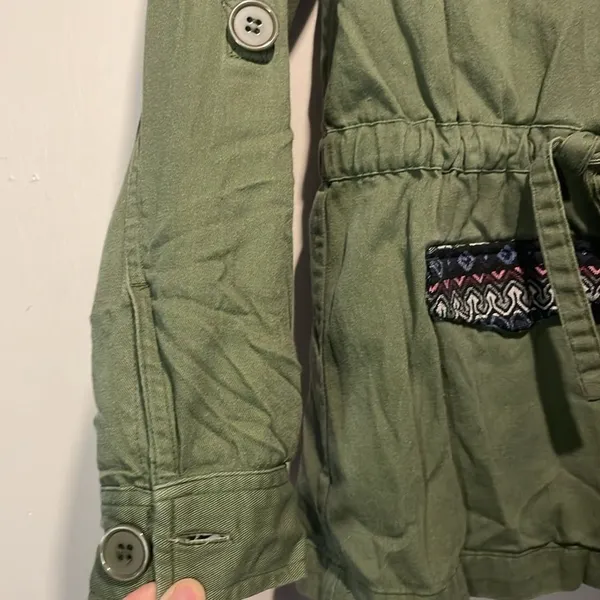 ModCloth- Olive Green Capulet Embroidered Aztec Utility Anorak Jacket- Size S - Image 9