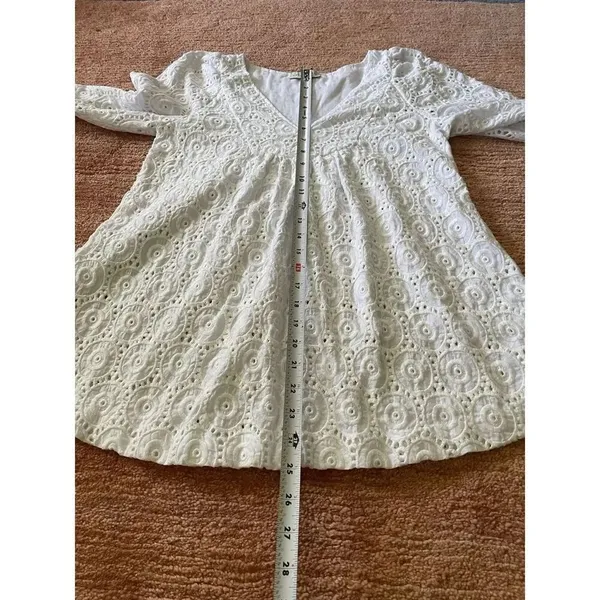 Annie Griffin white cotton eyelet lace blouse XS long sleeve boho top - Image 7