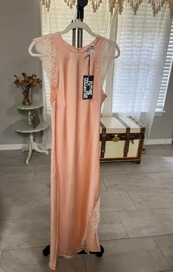 Target Peach Satin Maxi Dress With Lace Trim - Image 2